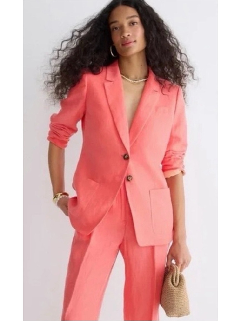 J.Crew Women’s Helena Blazer Linen Blend Chelsea Coral Sz 14 Quiet Luxury Career